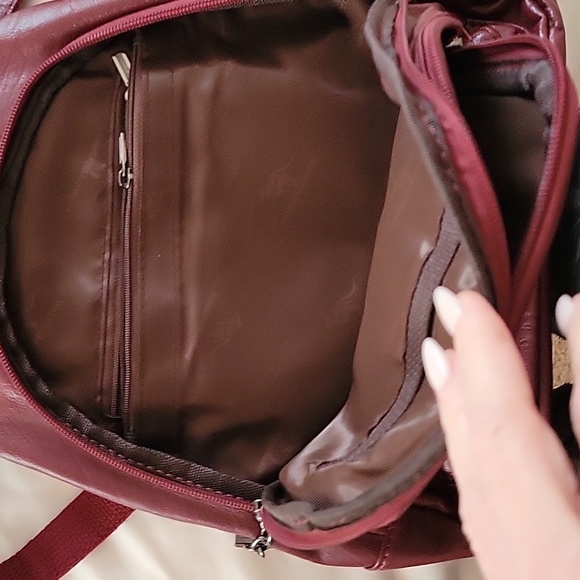 Burgundy Faux Leather Backpack - Picture 7 of 10